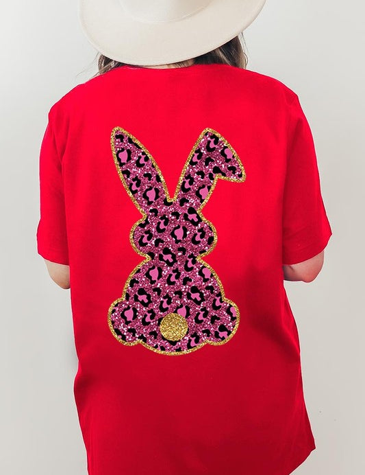 Unisex Casual Pink Leopard Easter Bunny Graphic Tee
