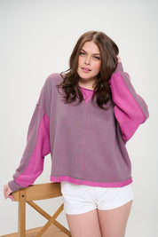 Women's Casual Color Block Knit Sweater with Dolman Sleeves