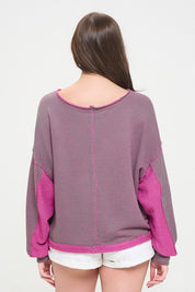 Women's Casual Color Block Knit Sweater with Dolman Sleeves