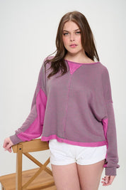 Women's Casual Color Block Knit Sweater with Dolman Sleeves