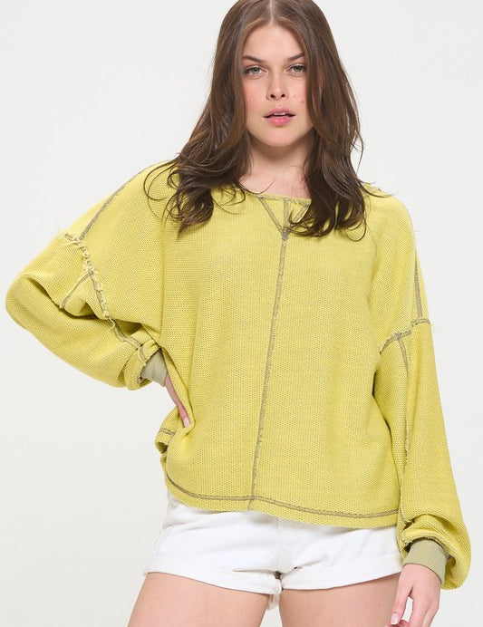 LONG DOLMAN SLEEVE ROUND NECK CASUAL KNIT SWEATER