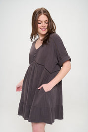 Women's Textured Short Sleeve V-Neck A-Line Dress