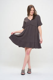 Women's Textured Short Sleeve V-Neck A-Line Dress