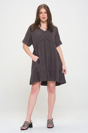 Women's Textured Short Sleeve V-Neck A-Line Dress