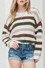 Women's Colorblock Striped Drop Shoulder Knit Sweater