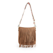 Women's Suede Fringe Bucket Handbag with Magnetic Closure