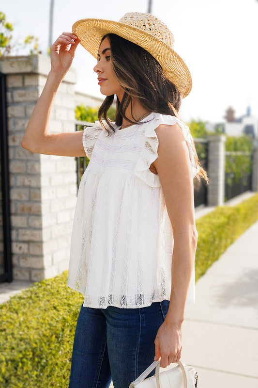 Women's Flowy Ruffled Lace Tank Top