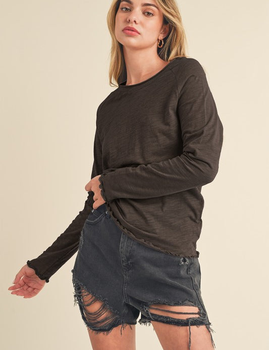 Women's Long Sleeve Heathered Cotton Top