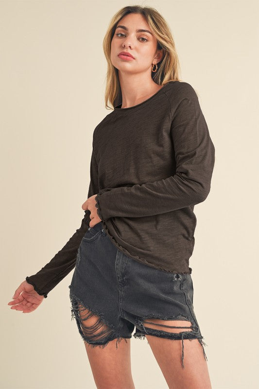 Women's Long Sleeve Heathered Cotton Top