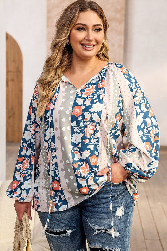 Plus Size Irene Floral Print Tie Neck Top