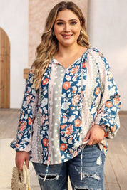 Plus Size Irene Floral Print Tie Neck Top