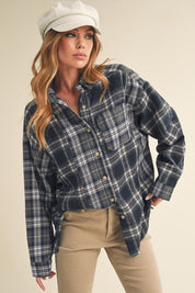 Women's Oversized Flannel Shirt with Patchwork Design