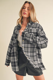 Women's Oversized Flannel Shirt with Patchwork Design