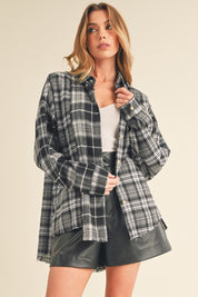 Women's Oversized Flannel Shirt with Patchwork Design