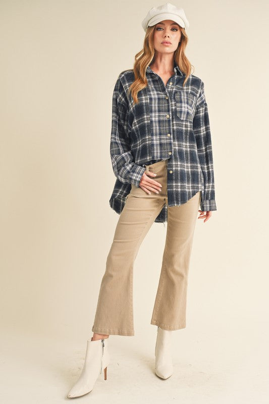 Women's Oversized Flannel Shirt with Patchwork Design