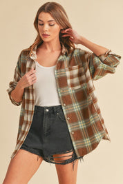 Women's Oversized Flannel Shirt with Patchwork Design