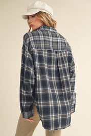 Women's Oversized Flannel Shirt with Patchwork Design