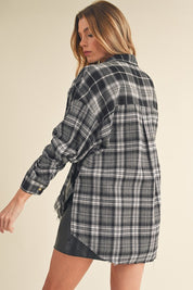 Women's Oversized Flannel Shirt with Patchwork Design