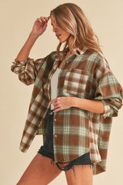 Women's Oversized Flannel Shirt with Patchwork Design