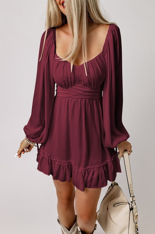 Women's Casual Ruffled High Waist Mini Dress