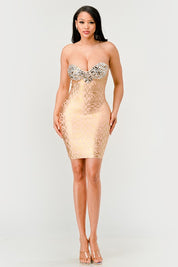 Women's Strapless Champagne Evening Dress