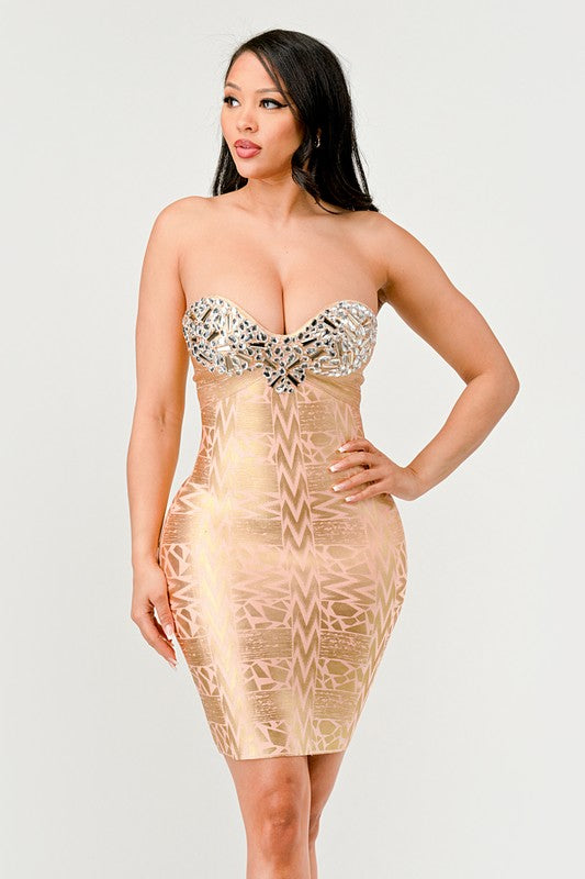 Women's Strapless Champagne Evening Dress