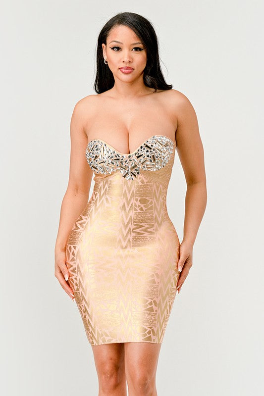 Women's Strapless Champagne Evening Dress