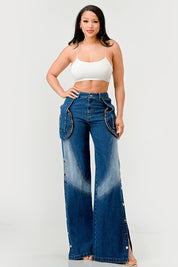 Women's High-Waisted Wide-Leg Indigo Denim Pants