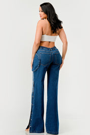 Women's High-Waisted Wide-Leg Indigo Denim Pants