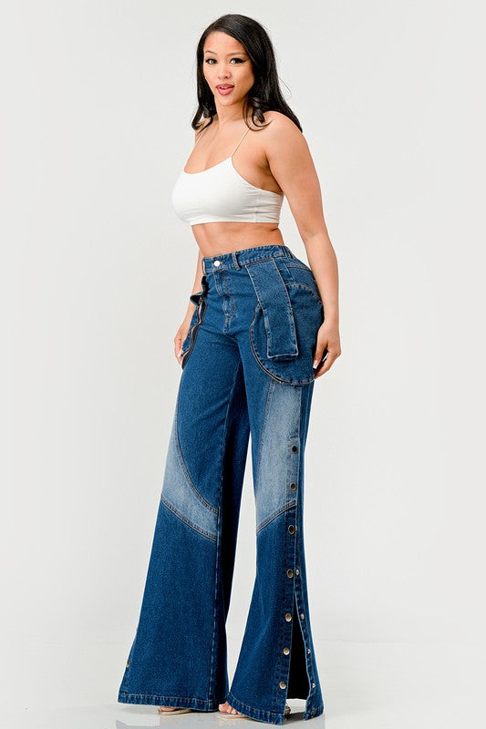 Women's High-Waisted Wide-Leg Indigo Denim Pants