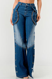 Women's High-Waisted Wide-Leg Indigo Denim Pants