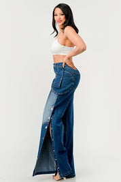 Women's High-Waisted Wide-Leg Indigo Denim Pants