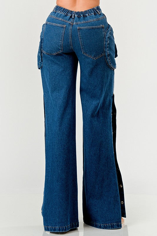 Women's High-Waisted Wide-Leg Indigo Denim Pants