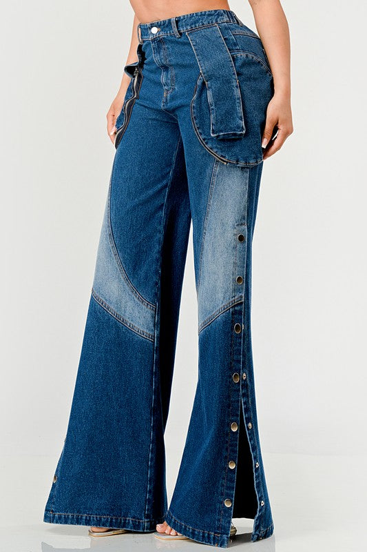 Women's High-Waisted Wide-Leg Indigo Denim Pants