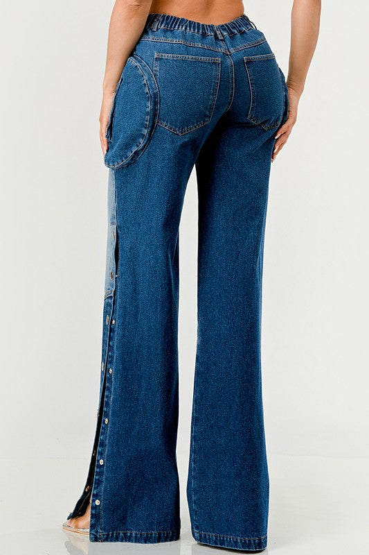 Women's High-Waisted Wide-Leg Indigo Denim Pants