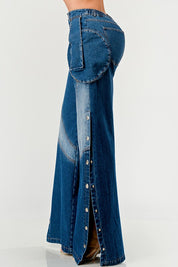 Women's High-Waisted Wide-Leg Indigo Denim Pants