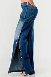 Women's High-Waisted Wide-Leg Indigo Denim Pants