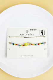 8" -8.5" SMILE SHAPED GLASS BEAD ANKLET SET