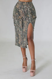 Women's Cargo Midi Skirt in Woodland Camo