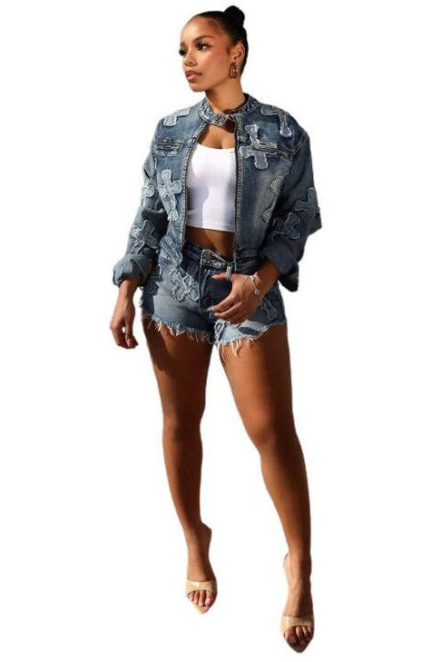 Women's Stylish Denim Two-Piece Short Set