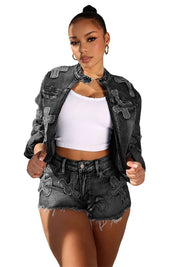 Women's Stylish Denim Two-Piece Short Set