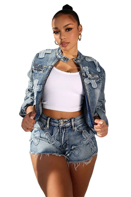 Women's Stylish Denim Two-Piece Short Set