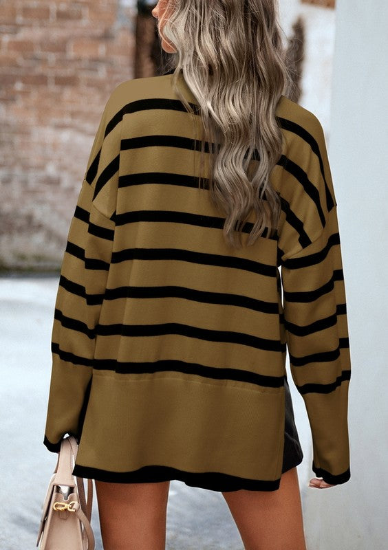 Women's Striped Turtleneck Knit Pullover Sweater