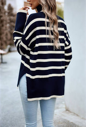 Women's Striped Turtleneck Knit Pullover Sweater