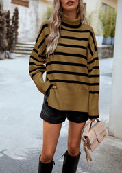 Women's Striped Turtleneck Knit Pullover Sweater