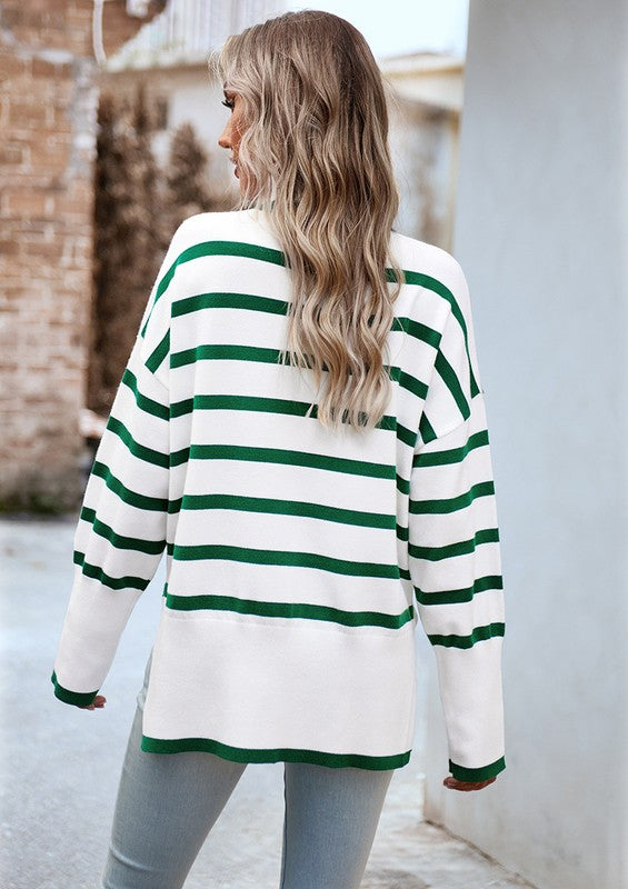 Women's Striped Turtleneck Knit Pullover Sweater