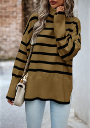 Women's Striped Turtleneck Knit Pullover Sweater