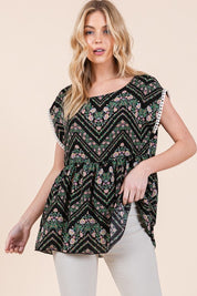 Women's Pom Pom Lace Detailed Textured Woven Tunic