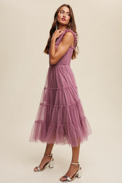 Women's Ruffle Tiered Mesh Midi Maxi Dress