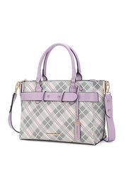 Women's Vegan Leather Plaid Satchel Bag with Adjustable Strap